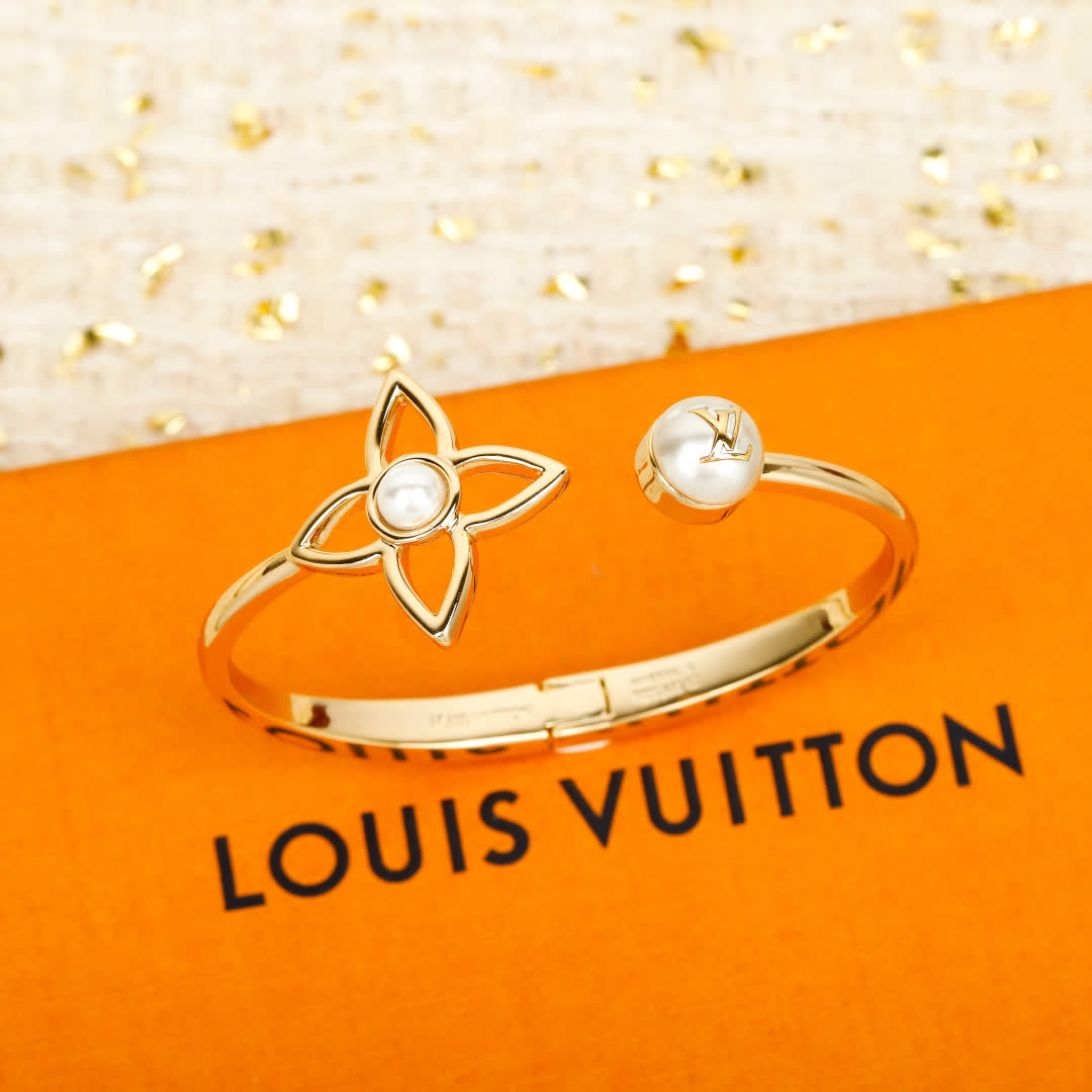 Louis Vuitton Gold Tone Bracelet with Pearls